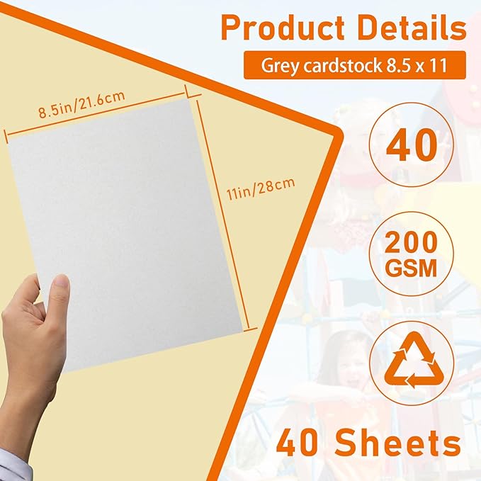 40 Sheets Grey Cardstock 8.5 x 11 Certificate Paper, 75lb Heavyweight Scrapbooking Paper Card Stock for Wedding Invitations, School Crafting, Memus, Business Cards, Graduations
