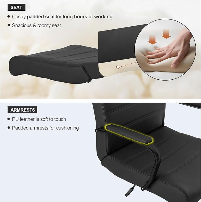 Office Desk Chair,Modern Conference Room Chairs,High Back Ergonomic Home ofiice Chair,Adjustable Height Swivel Executive Computer Chair with Padded Seat and Armrest (Pure Black)