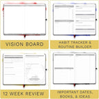 The Phoenix Journal - Best Daily Goal Planner, Organizer, & Calendar for Goal Setting, Gratitude, Happiness, & Productivity - Vision Board & Habit Tracking - 12 Weeks, Undated, Hardcover (Crimson)