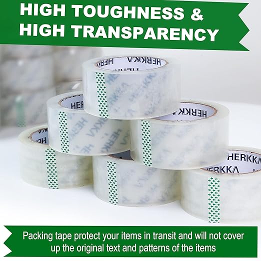 HERKKA Clear Packing Tape, 24 Rolls Heavy Duty Packaging Tape for Shipping Packaging Moving Sealing, Thicker Clear Packing Tape, 2 inches Wide, 65 Yards Per Roll, 1560 Total Yards