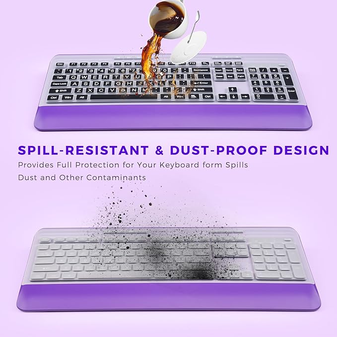 Silent Wireless Keyboard and Mouse Combo - Keyboard with Large Print Cover, 2.4GHz Full-Sized Ergonomic Keyboard with Wrist Rest and Mouse for Laptop, PC, Notebook, Desktop