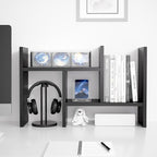 Jerry & Maggie Desktop Organizer Office Storage Rack Adjustable Wood Display Shelf Free Style Double H, Multi-Functional Mini Bookshelf for Desk Natural Stand (Black)