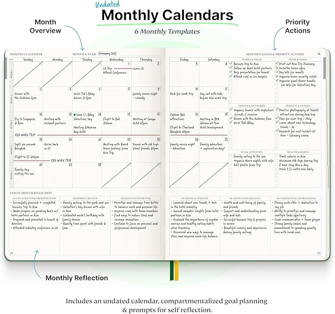 Purpose Planner Notebook B5 Hardcover 7.5”x9.8”- Teal Undated Daily, Weekly, and Monthly 2025 - Productivity & Goal Setting Tool for Work, Home, and Self-Care - ADHD & Journal for Adults