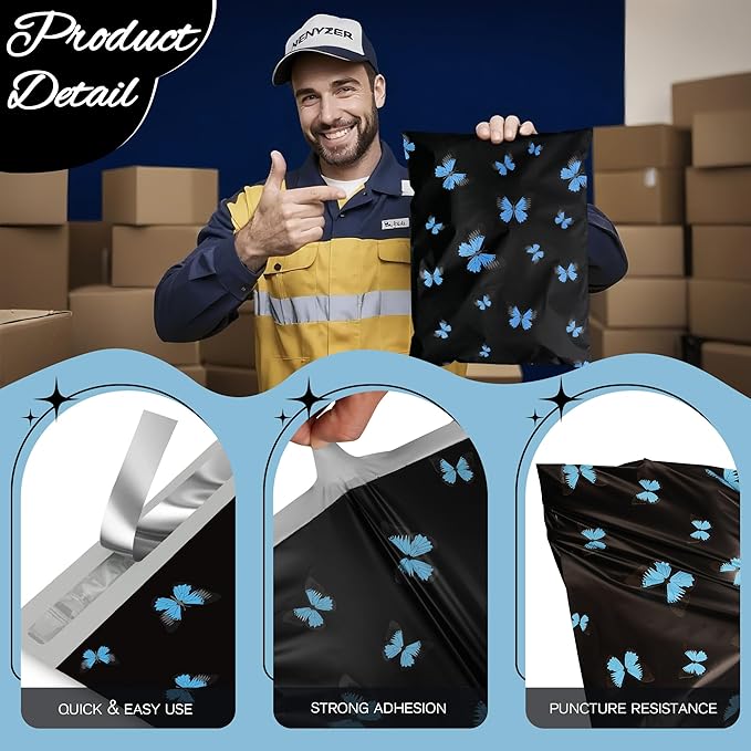 butterfly Poly Mailer 6x9 Inch 100 Pcs, Waterproof Shipping Bags for Clothing, Tear-Resistant Mailier Bags, Strong Mailing Bags with Self-Seal