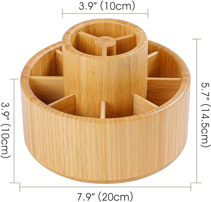 Utoplike Bamboo Rotating Art Supply Desk Organizer, Pencil Holder Organizer, Desktop Storage Caddy for Pen, Colored Pencil, Crayon, Paint Brushes, Art Studio&Office