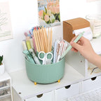 SKYDUE 360 Degree Rotating Desk Organizer, Dual-Purpose Pencil Pen Holder for Desktop, Rotating Desk Pen Organizer with 5 Slots, Pencil Cup for School, Home, Office Supplies (Bean Green)
