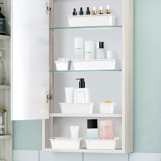 WOWBOX 25 PCS Plastic Drawer Organizer Set, 4 Sizes Desk Drawer Divider Organizers and Storage Bins for Makeup, Jewelry, Gadgets for Kitchen, Bedroom, Bathroom, Office, White