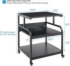25.6" x 23.6" Extra Large Printer Stand Table with Adjustable Storage Shelf, 3 Tier Rolling Printer Cart with Industrial Wheels for Home Office, Black