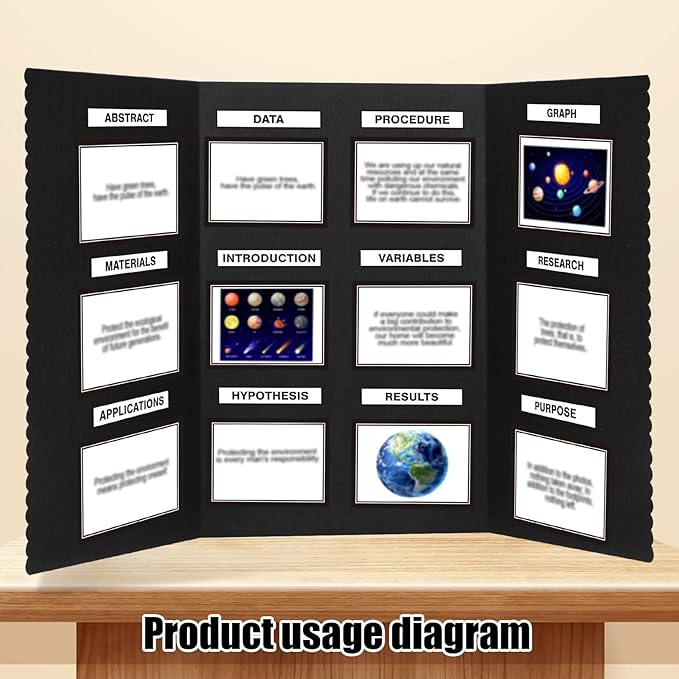 Paterr Trifold Poster Board with Storage Bag, Hook and Loop Fabric, Foldable 3 Panel Presentation Board for Science Fair and Exhibitions (Black,54 x 30 Inch)
