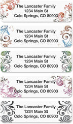 Colorful Images Colorful Gray Swirls Rolled Personalized Return Address Mailing Labels with Dispenser, Customize with Name & Shipping Address, 500 ¾” x 2½” Self Adhesive, Easy Peel Label Roll
