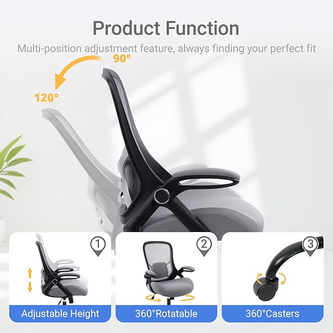 HYLONE 400lbs Heavy Duty Office Chair, 5" Thickened Seat Ergonomic Desk Chair with Adjustable Armrests, Home Office Computer Chairs for Long Hours Mesh Executive Chair(Dark Grey)