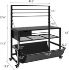 Natwind Wide Format Printer Stand, Plotter Workbench Table with Pull-Out Drafting Storage, Roll Paper Holder, Accessory Drawer, Adjustable Storage Shelf for Plotters and Cutting Machines (Black)