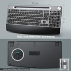 JOYACCESS Ergonomic Wireless Keyboard with Wrist Rest, Low-Profile,Phone Holder,2.4GHz Full Size Silent Cordless USB Computer Keyboard for Windows, Mac OS Desktop/Laptop/PC-Black Grey