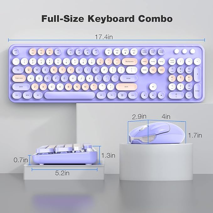 Wireless Keyboard and Mouse Combo, 104 Keys Full-Sized Typewriter Keyboards, 2.4 GHz USB Receiver Plug and Play, for Windows, PC, Laptop, Desktop (Purple Colorful)