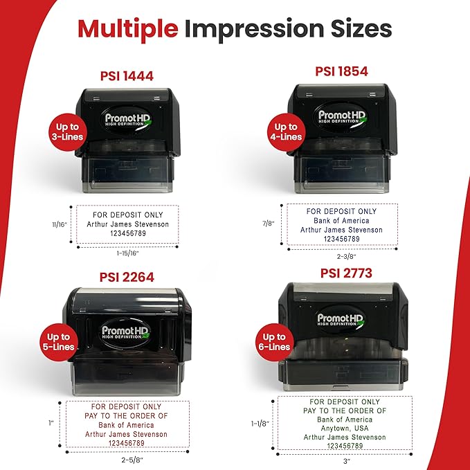 Promot Pre-Inked Custom Deposit Stamp - Personalized Text, Refillable Custom Stamp with Built-in Ink Reservoir, Easy 3-Step Re-Inking, Customized Rubber Stamp for Bank and Businesses (3-Lines)
