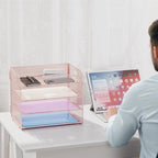 Marbrasse 4 Tier Paper Organizer Letter Tray - Mesh Desk File Organizer with Handle, Paper Sorter Organizer for Letter/A4 Office File Folder Holder (Pink, 12.6" x 9.1" x 10.7")
