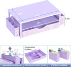 Desk Organizer and Accessories, Computer Monitor Stand Riser with Drawer and 2 Pen Holders, Office Desk Accessories & Workspace Organizers for Office Supplies (Purple)