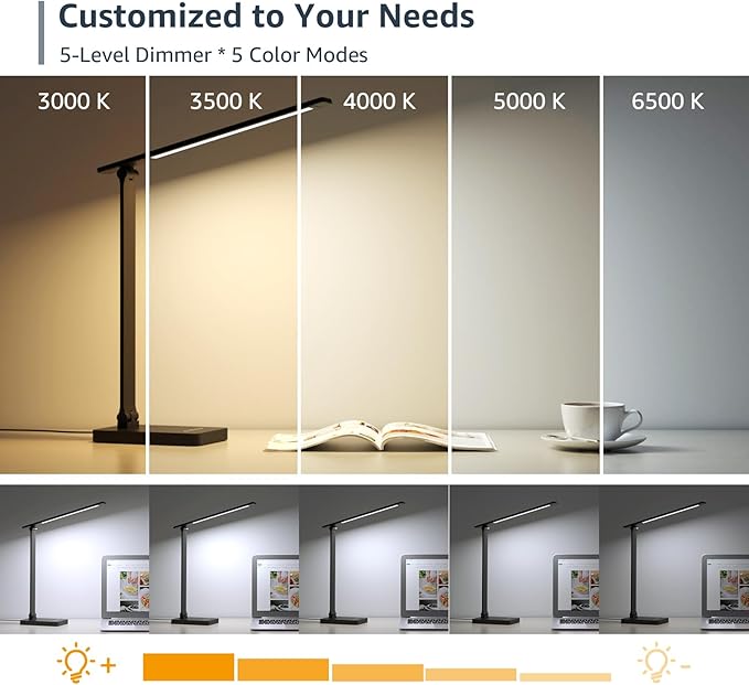 Lepro LED Desk Lamp for Home Office, 9.5W 750LM Metal Touch Control Desk Light, 5 Color Modes 5 Brightness Level, Eye Caring Task Lamp For Reading, Sewing, Crafts, School Supplies, Puzzle Light, Black