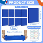 Jumbo Book Covers 8 Pack Reusable Fabric Book Cover Protective Books Covers 9 x 11 Inch Blue Stretchable Books Sleeve Cover with Label Sticker for Most Hardcover Textbooks Up to 10 x 12.5 Inch