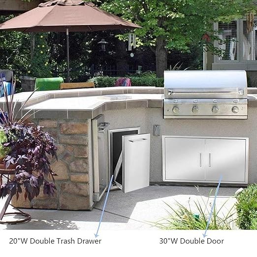 Pull-Out Trash Drawer Stainless Steel Outdoor Kitchen Trash Drawer Storage for Two 10 Gallon Commercial Wastebaskets (W/handle-17x23x16)