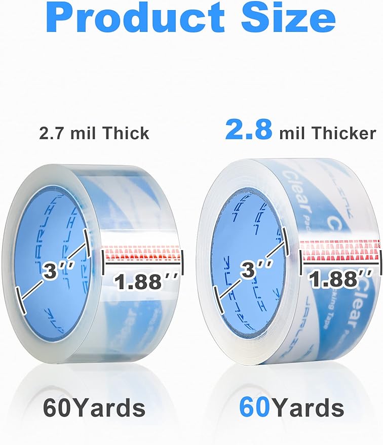 JARLINK Clearer Packing Tape 24 Rolls, Heavy Duty Packaging Tape for Shipping Packaging Moving Sealing, 2.8mil Thicker, 1.88 inches Wide, 60 Yards Per Roll, 1440 Total Yards
