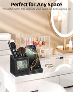 Multifunctional Pen Holder and Organizer for Desk with Wireless Charger, Digital Indoor Thermometer and Humidity Gauge, Home Office Organizers and Storage (Battery Included)