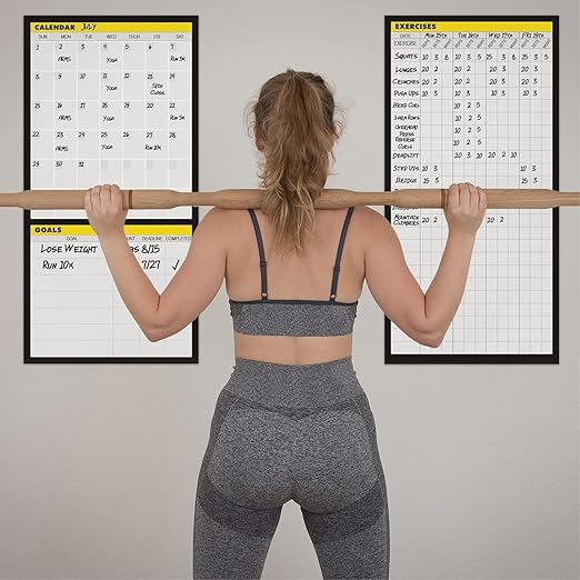 Dry Erase Workout Calendar Poster - Fitness Planner with To-Do List, Notes Section for Home Gym Tracking