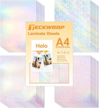 TECKWRAP Holographic Laminate Sheets for Stickers Self Adhesive Vinyl Laminating Sheets Holographic Sticker Paper Clear Vinyl for Inkjet Printer 8.26" x 11.69" A4 28 Sheets (Rainbow,Gem,Star, Sparkle)
