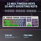 Typewriter Style Keyboard with Metal Panel, Rainbow LED Backlit, Round Keys, Anti-ghosting, Spill Resistant, Light Up USB Wired Retro 104 Keys for Office,Gaming, Black/Silver