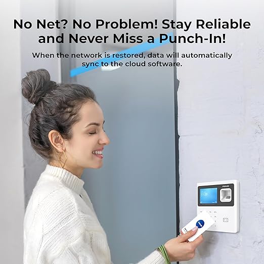 ANVIZ Time Clocks for Employees Small Business - CX2 Fingerprint Biometric Clock in and Out Machine - Forever Free Cloud Software, White