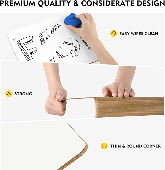 Magicfly Small White Boards, Dry Erase Board Pack of 26, Mini Whiteboards 9x12 Inches Double-Sided White Boards for Students Classroom Teachers School Supplies Office with 32 Pens and 26 Erasers