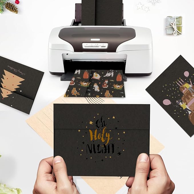 A7 Black Envelopes 100 Pack, Goefun Self Seal Printable Envelopes for Invitation, 5x7 Greeting Cards, Graduation, Birthday, 5.25 x 7.25 in, 120GSM