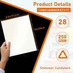 28 Sheets Cream Shimmer Cardstock 8.5 x 11 Ivory Paper, 92lb Premium Off White Paper Card Stock for Wedding Invitations, Crafting, Greeting Cards, Business Cards, Office Printing