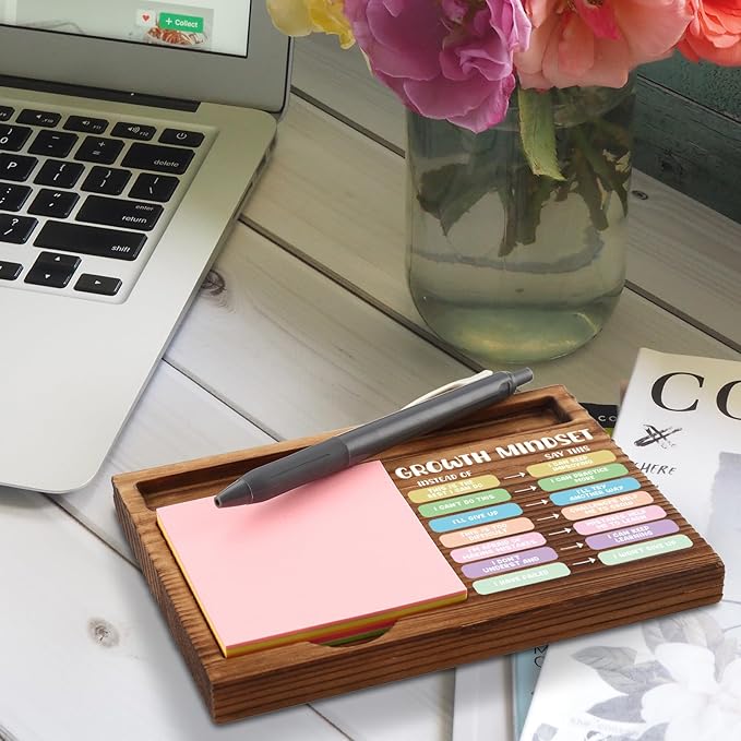 vizuzi Growth Mindset Sticky Note Holder, Counsellor Office Decor, Therapy Office Decor, Positive Self-Talk, Growth VS Fixed Mindset, Therapist Self-Stick Note Pad Holders ZSS39