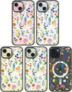 MOSNOVO Magnetic Case for iPhone 15 Plus, 10ft Military-Grade Protection, Compatible with Magsafe, Shockproof Phone Case for iPhone 15 Plus / 14 Plus - Botanical Floral - Clear Black