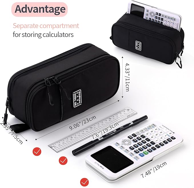 CICIMELON Large Pencil Case Big Storage Pen Pouch Bag with Compartment for School Supplies Office College Teen Boys Girls Adults, Upgraded Black