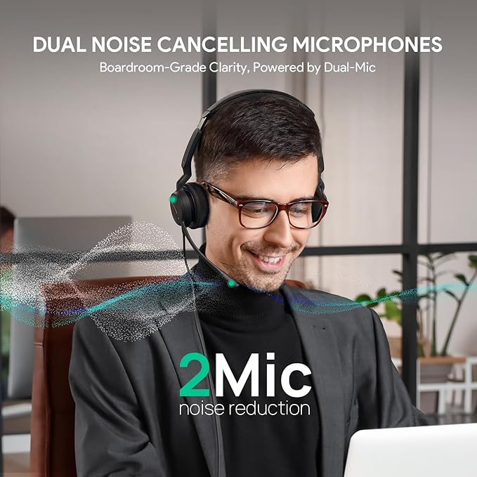 Yealink UH44 Teams Certified USB Wired Headset with 2 Noise Cancelling Mics,Stereo Sound for PC,Laptop,Teams,Zoom,Call Center,Home Office,Inline Controls,Comfort Ear Cushions,USB-C/A,Busylight-Black