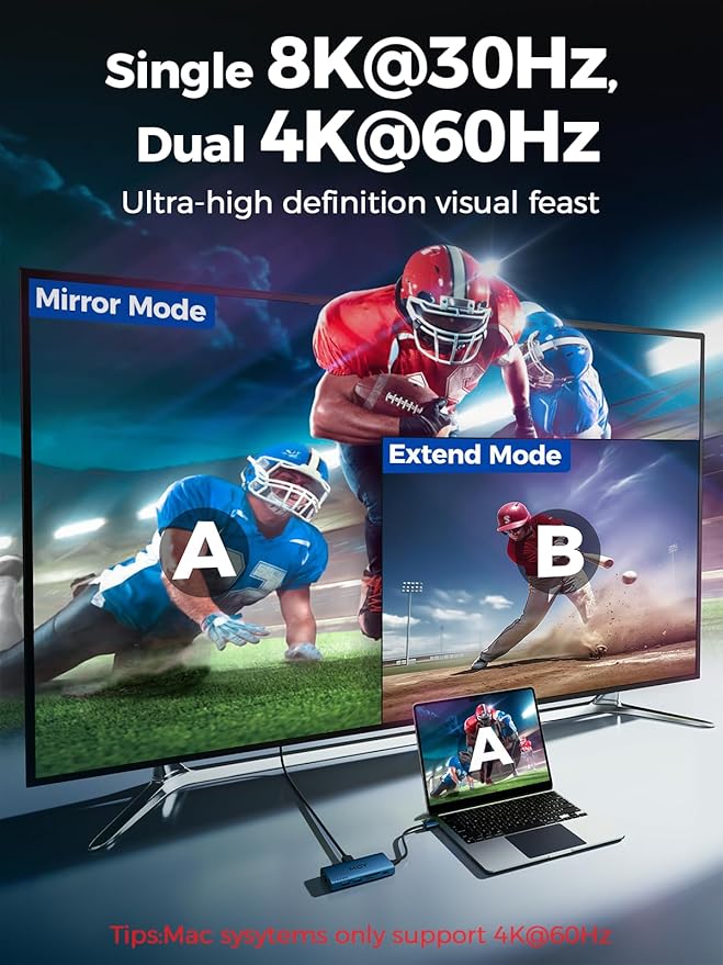 MCY USB C Hub,Laptop Docking Station Dual Monitor Single 8K,2x4K@60Hz,10 in 1 Type-C Multiport Adapter with 2 HDMI,PD100W,Extender Splitter,Card Reader,Ethernet Dock for Mac/Dell/HP/Surface/Steam Deck