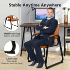 CLATINA Office Guest Chair, Leather Reception Chairs with Padded Arms, Desk Chair No Wheels Stationary for Conference Lobby Waiting Room Training Side Elderly, Set of 8-Orange