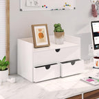 Bamboo Desk Organizer with Drawers Desktop Storage Drawers for Bills Office Supplies Kitchen Utensils Organizing Tool for Home Classroom Organization No Assembly (White with Shelf)