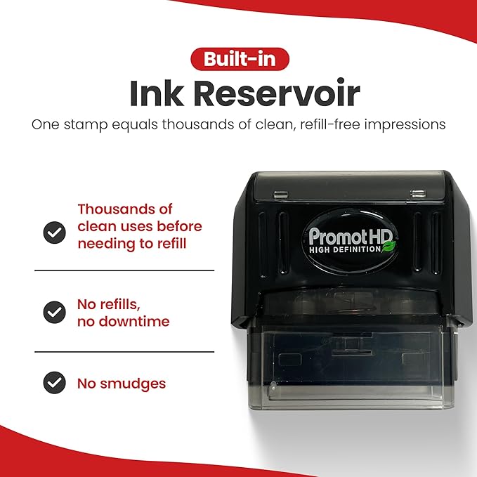 Promot Pre-Inked Custom Deposit Stamp - Personalized Text, Refillable Custom Stamp with Built-in Ink Reservoir, Easy 3-Step Re-Inking, Customized Rubber Stamp for Bank and Businesses (5-Lines)