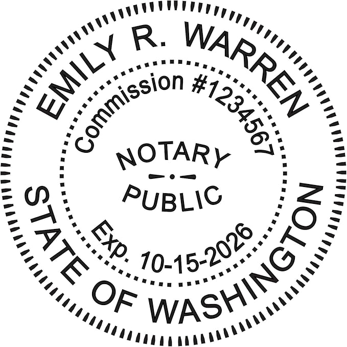 Round Notary Stamp for State of Washington- Self Inking Stamp - Top Brand Unit with Bottom Locking Cover for Longer Lasting Stamp - 5 Year Warranty