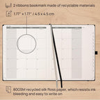 POPRUN 2026 Planner - 2026 Recycled Weekly Planner[8.5''x 10.5''- Italian Regenrated Leather Hard Cover] with Hourly Schedule & Vertical Weekly Layout, Monthly Tabs, Inner Pocket - Black Grey