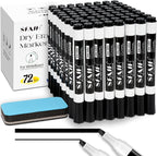 SFAIH Dry Erase Markers Chisel Tip with Magnetic Whiteboard Eraser, 72 Bulk Pack Black White Board Markers for Teachers & Students, Versatile Lines, 1s Quickly Dry, Perfect for Classroom and Office