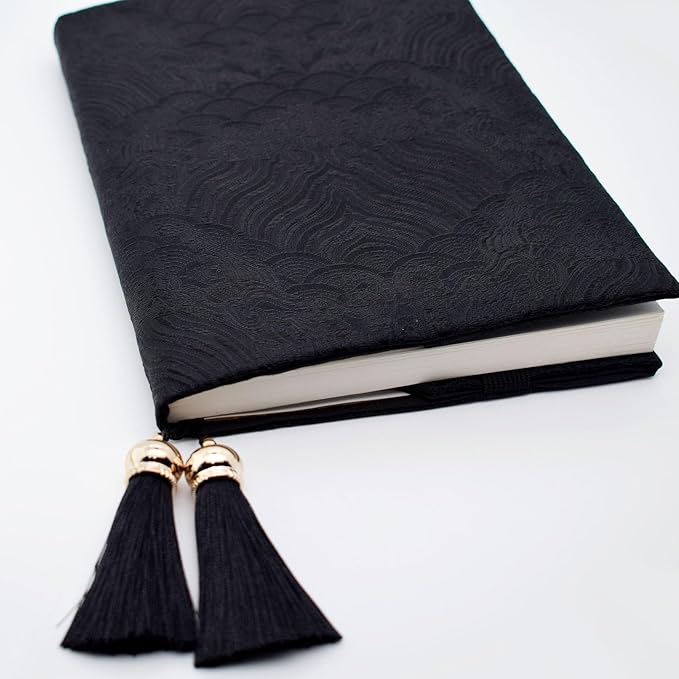 BLBMH A5 Book Covers with Tassels Adjustable Fabric Book Sleeve Cover Protector Fit for 5.5x8.4 inch Hardcover Softcover Novels Notebook - Chinese Black