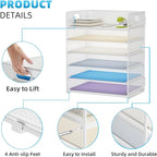 Marbrasse 6 Tier Paper Organizer Letter Tray - Mesh Desk File Organizer with Handle, Paper Sorter for Letter/A4 Office File Folder Holder - White