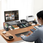 Desk Dual Monitor Stand Riser - Desk Organizer with Drawer and Pen Holders, Office Desk Accessories & Workspace Organization, Computer Monitor Stand for Laptop, Printer, TV(BLACK)