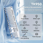 EWEADN Typewriter Keyboard Wireless Mechanical Keyboard, 104 Keys Gradient Color Typewriter Keyboards with White Backlit, Anti-Ghosting, Blue Switch Bluetooth/2.4GHz/Wired Keyboards-Blue