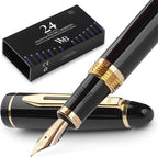 Wordsworth & Black Majesti Fountain Pen-(Black), Luxury Case, 24K Gold Finish; 18K Gilded Fine Nib-Ink Cartridges, Refillable Ink Converter-Calligraphy Pen-Best Business Gift Set for Men & Women