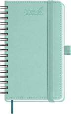 BEZEND Pocket Planner 2025-2026 Weekly and Monthly, 3.5" x 6" Academic Planner (Jul 25-Dec 26) 18-Month Mid-Year Calendar Book, Storage Pocket, Pen Holder, PU Leather Softcover, Spiral - Mint Green